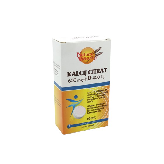 NW KALCIJ CITRAT 600 MG+D ŠUMEĆE TABLETE A 20 KOM